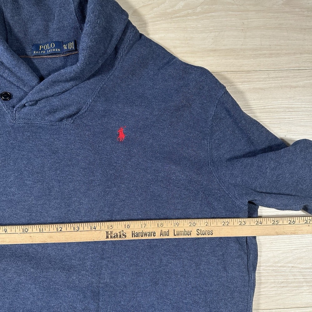 Polo Ralph Lauren Blue Shawl Collar Pullover Sweater Mens XL 100% Cotton Preppy - Picture 6 of 8